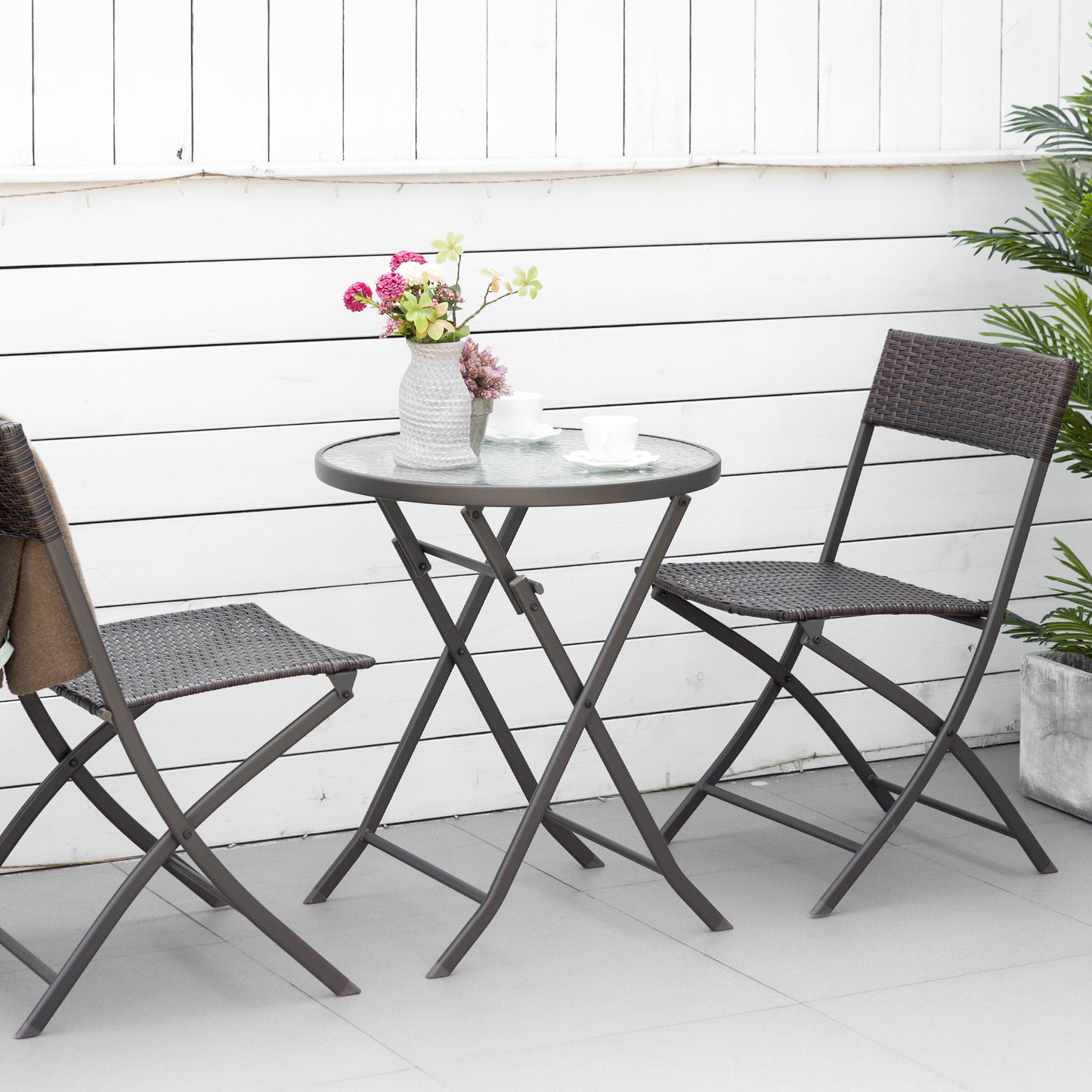 Chic 3-Piece Folding Wicker Rattan Bistro Set - Perfect for Patio Elegance!