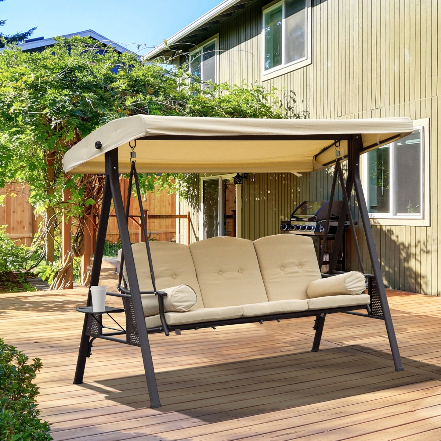 Elegant 3-Seater Steel Swing Chair with Canopy & Cushions for Outdoor Bliss