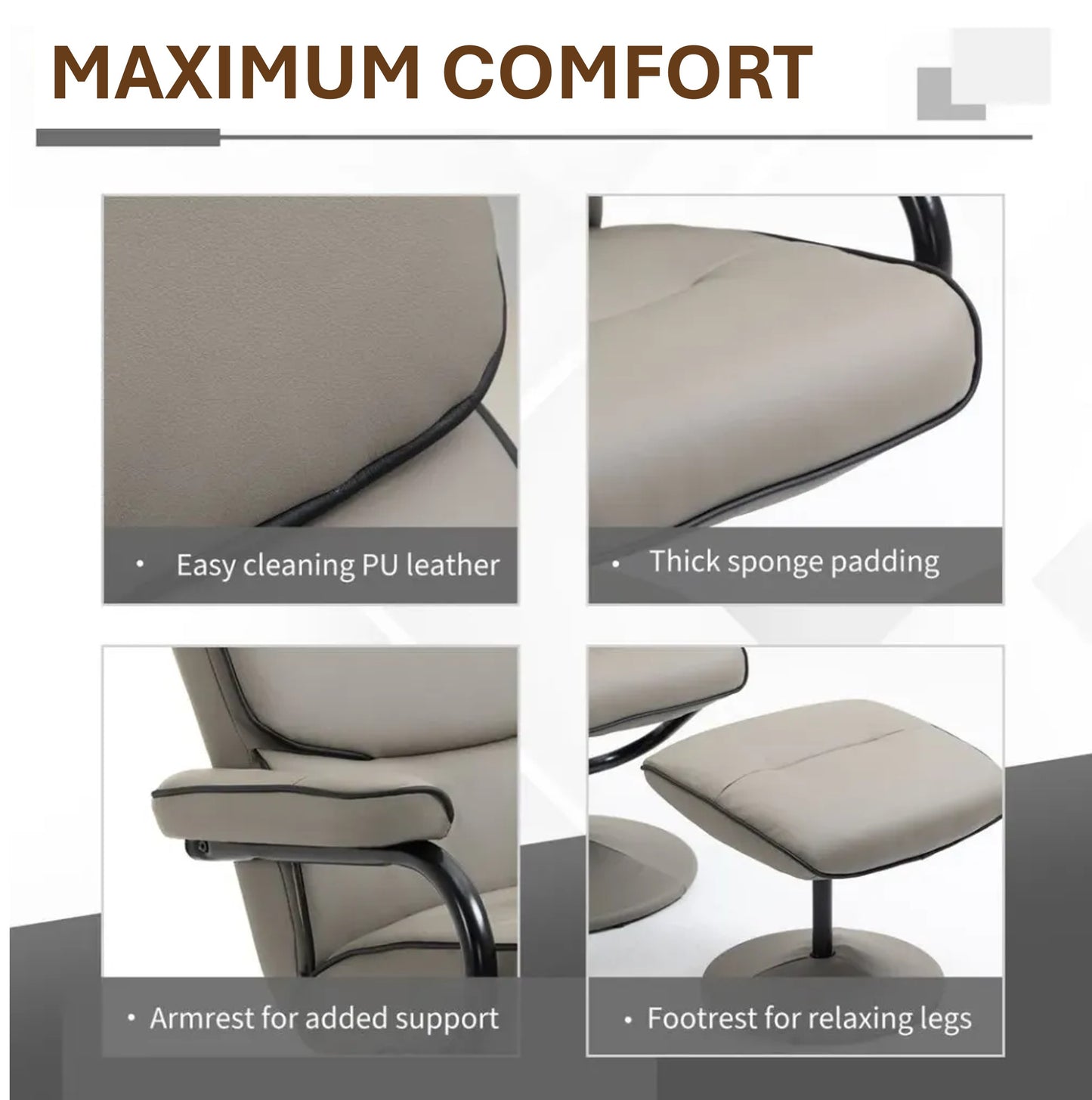 Faux Leather Recliner Chair with Ottoman - 135° Adjustable Backrest, Thick Padding