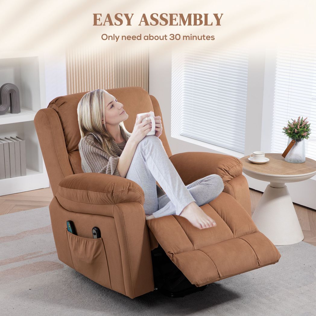 Brown Lift Chair Riser Recliner with Vibration Massage and Heat for Comfort
