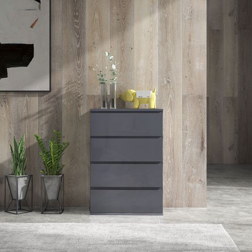 Elegance Unlocked: HOMCOM High Gloss 4-Drawer Chest of Drawers for Modern Homes