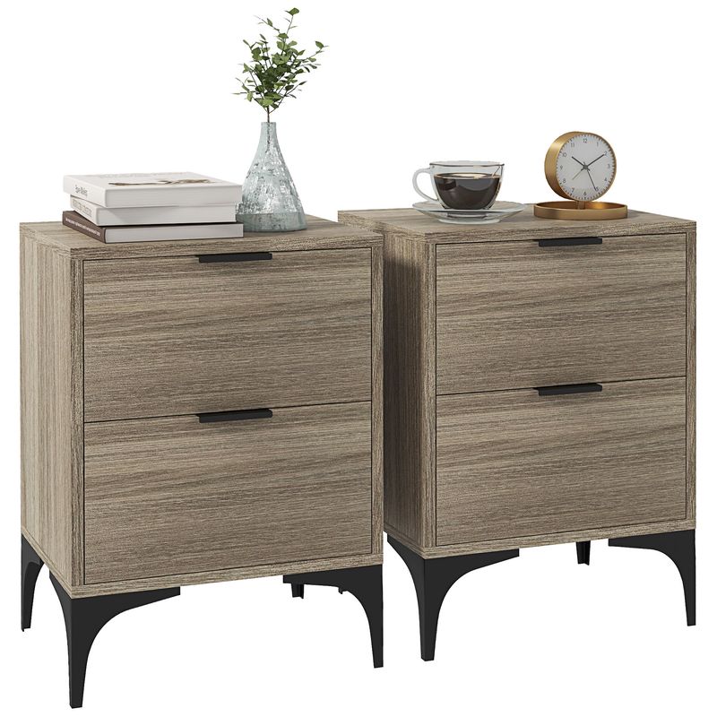 Set of 2 Bedside Tables with 2 Drawers Each, Ideal for Bedroom or Living Room Use