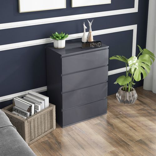 Elegance Unlocked: HOMCOM High Gloss 4-Drawer Chest of Drawers for Modern Homes