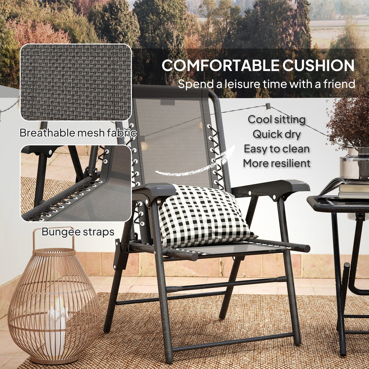 Folding Garden Bistro Set: Stylish 3-Piece Seating with Cup Holders