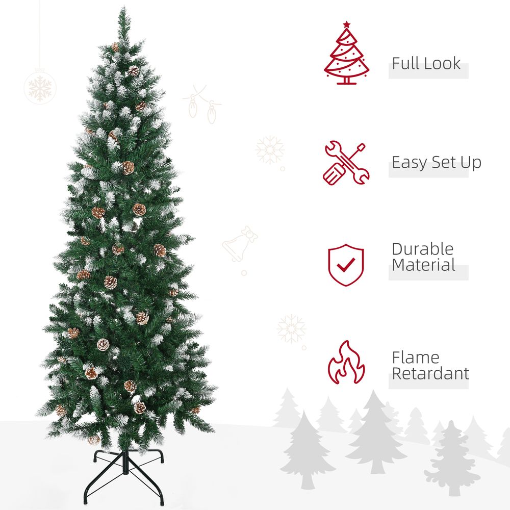 6FT Snow Artificial Christmas Tree for Holiday Home Decor with Pine Cones