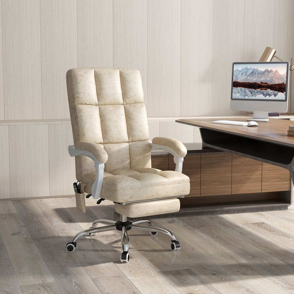 Beige Microfibre Fabric Office Chair with Vibration Massage for Home Comfort