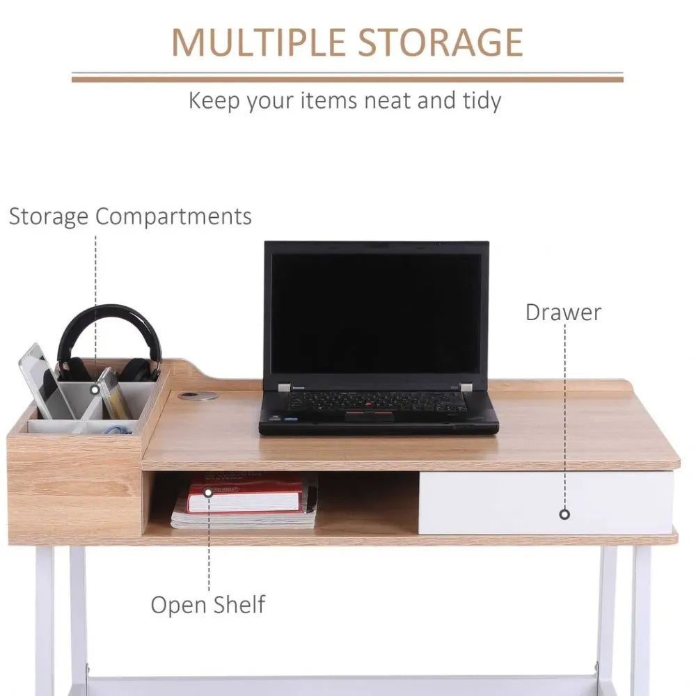 Computer Desk Workstation – Metal Frame with Storage Unit for Home Office