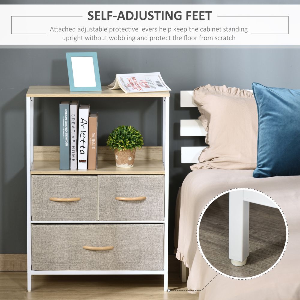 3-Drawer White Storage Chest Unit with Shelves for Home Living and Bedroom Use