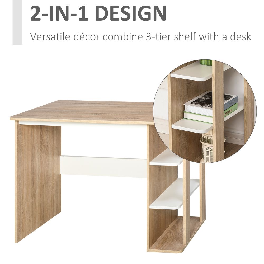 Sturdy Duo Work Desk with 3-Tier Side Shelves, Versatile 2-in-1 Table for Home Office