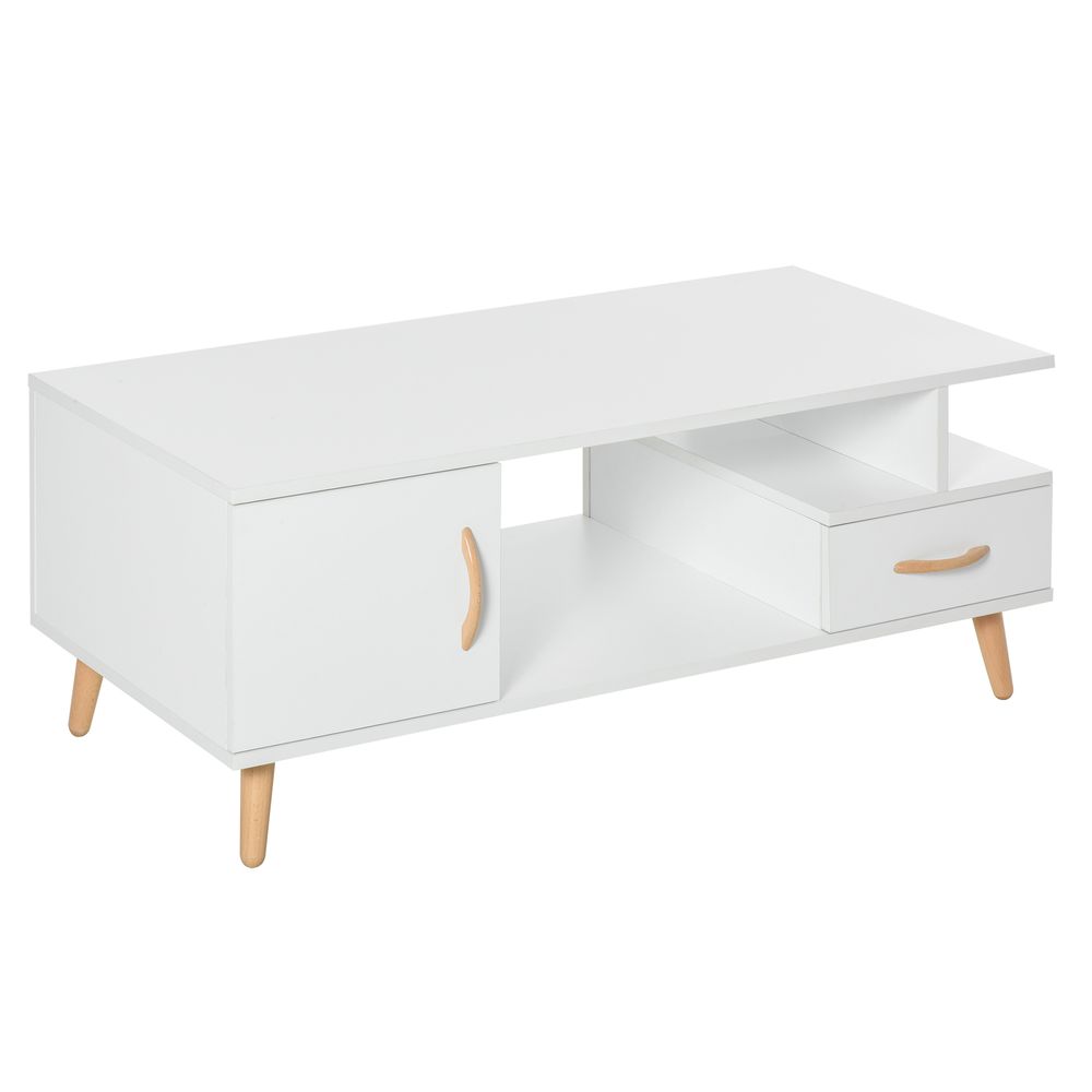 Coffee Table with Storage, Shelf, and Drawer, White Sofa Side Table