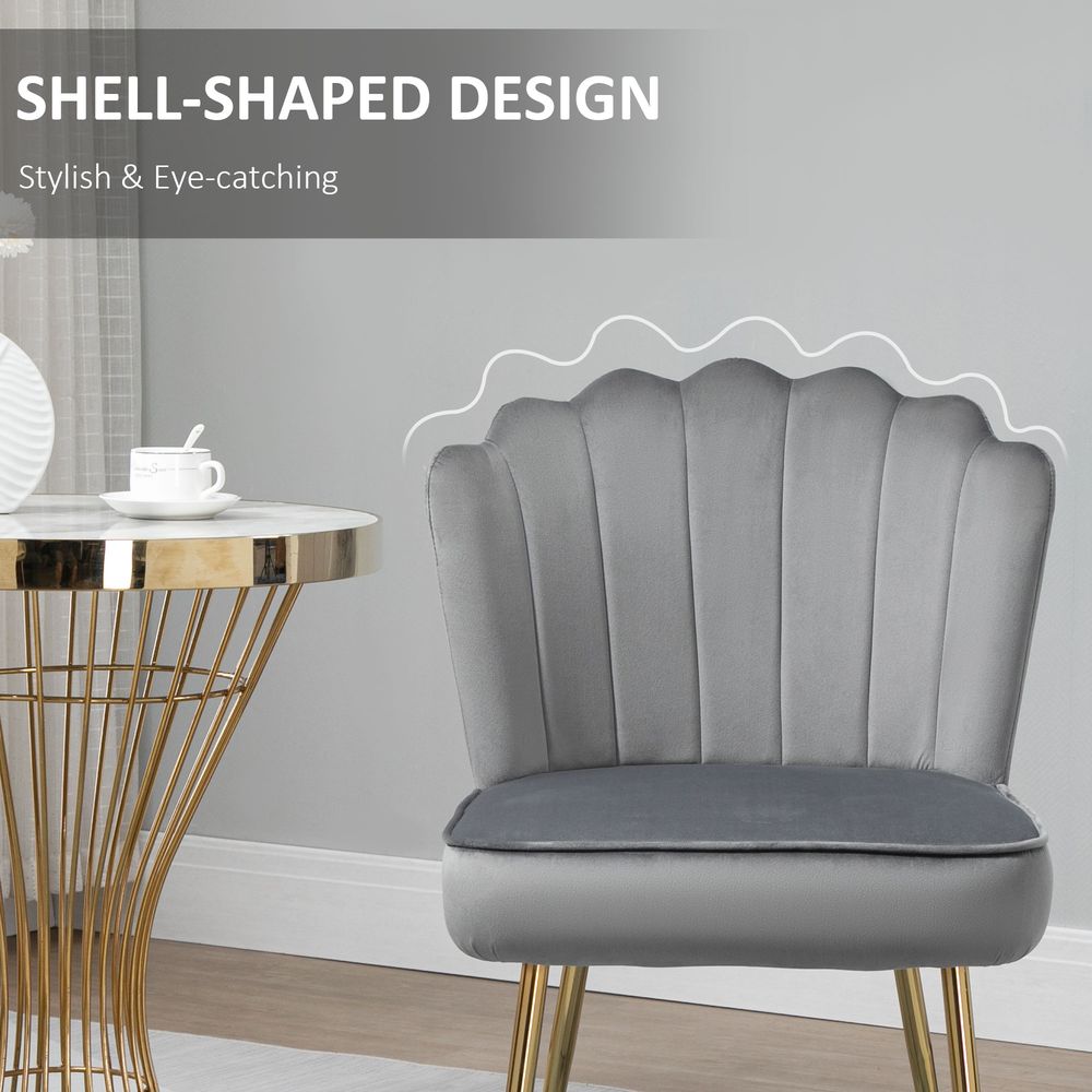 Grey Velvet-Feel Shell Luxe Accent Chair with Metal Legs for Home Lounge Comfort