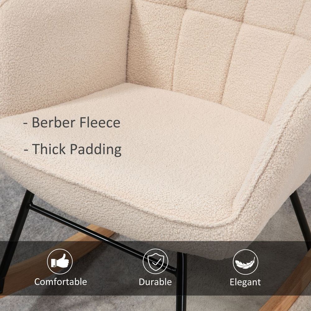 Beige Wingback Rocking Chair with Steel Frame and Wooden Base for Nursing Comfort