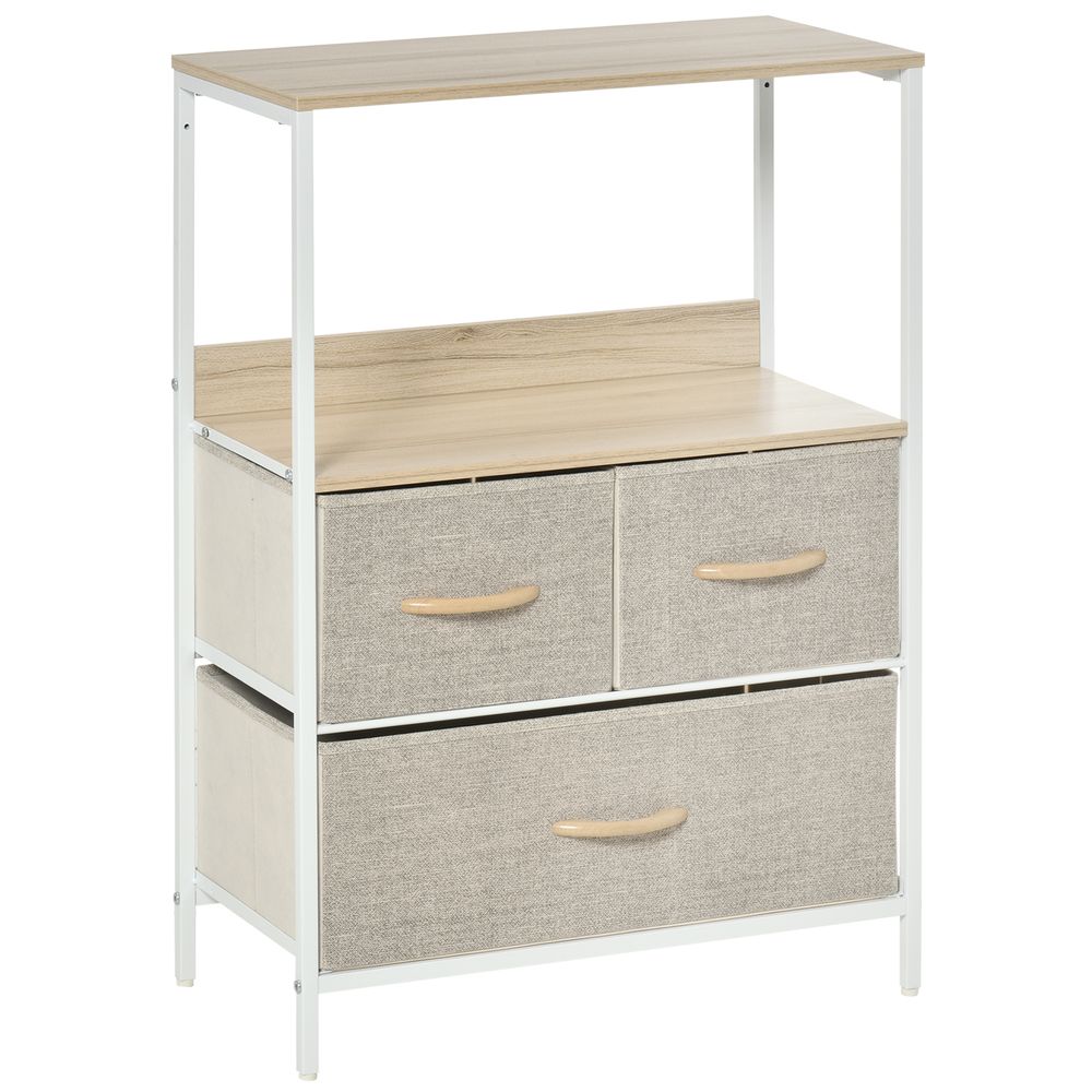 3-Drawer White Storage Chest Unit with Shelves for Home Living and Bedroom Use