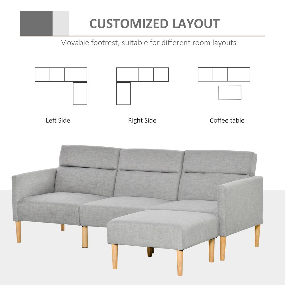 Reversible Upholstered Sofa Bed with Sectional Sleeper and Matching Footstool
