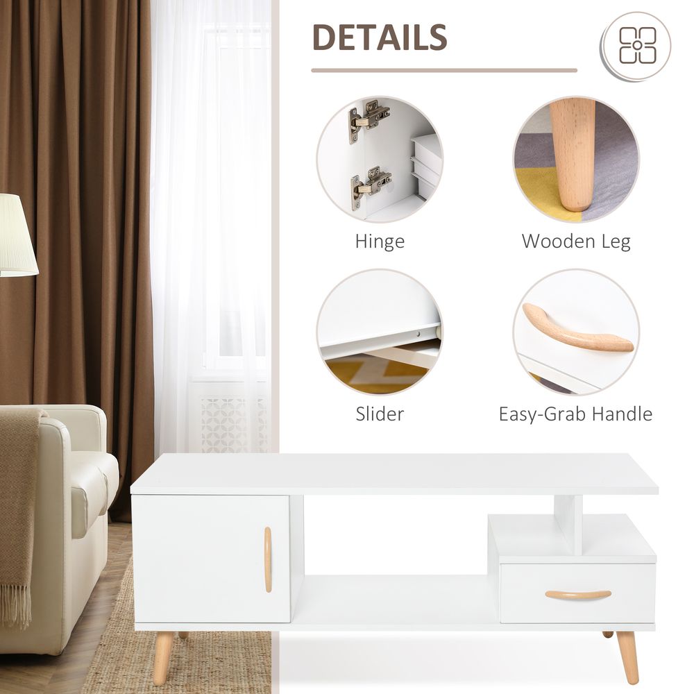 Coffee Table with Storage, Shelf, and Drawer, White Sofa Side Table