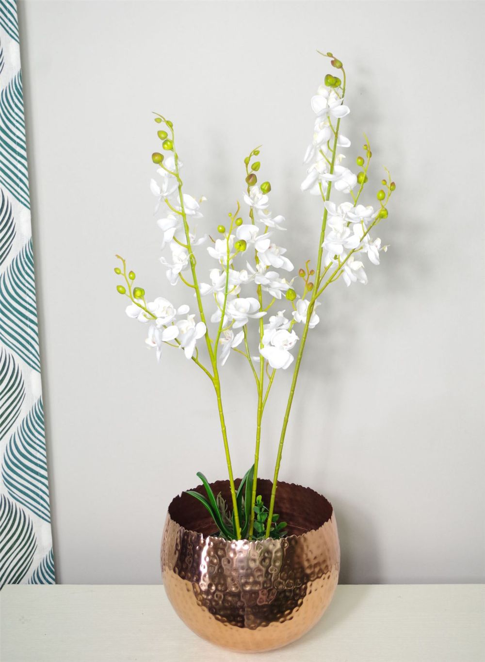 60cm Luxury Artificial Orchid with Three Stems in White, Realistic Plant for Home Decor