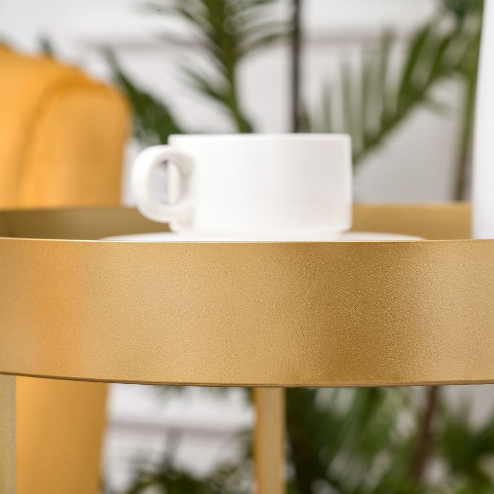 Set of 2 Modern Nesting Coffee Tables with Gold Finish for Home Office