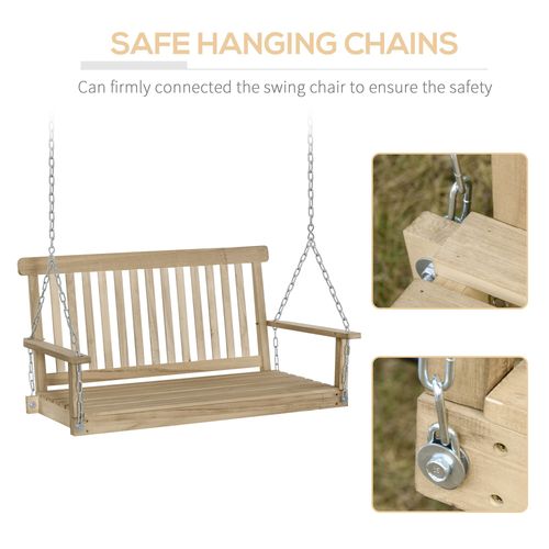 Wooden 2-Seater Hanging Porch Swing Chair with Durable Metal Chains