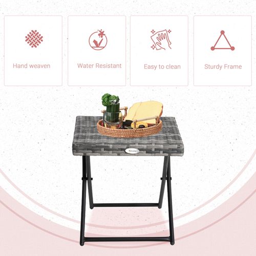 Folding Square Rattan Coffee Table Bistro Balcony Garden Steel Outsunny