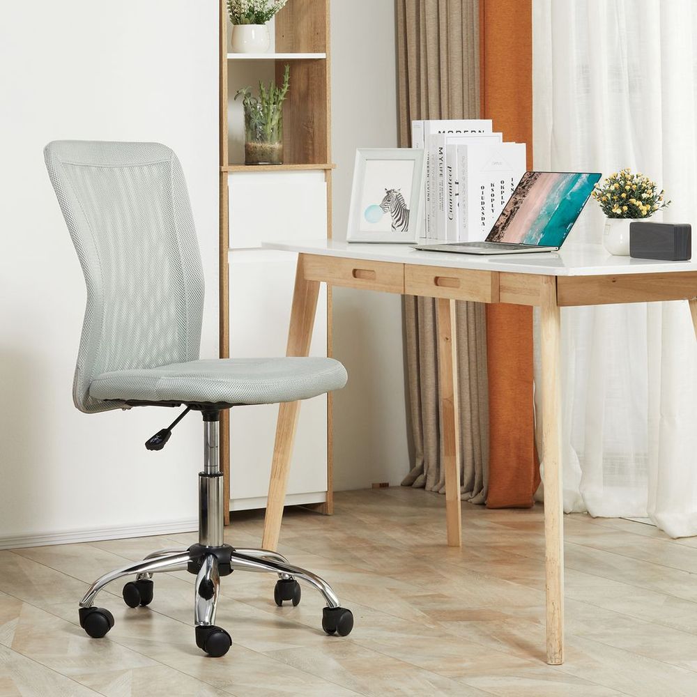 Armless Ergonomic Office Chair with Padded, Height Adjustable Mesh Back and 5 Wheels