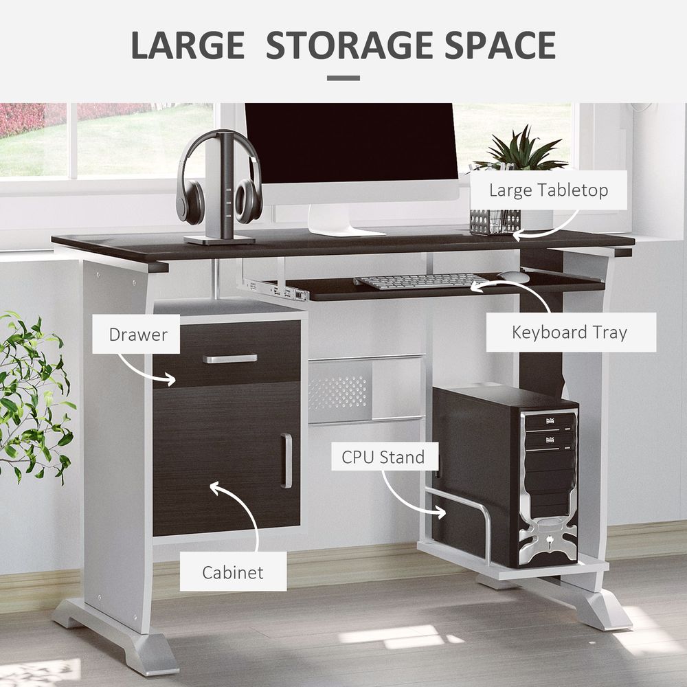 Walnut Wooden Computer Desk with Drawer, Ideal for Writing and Workstation Use
