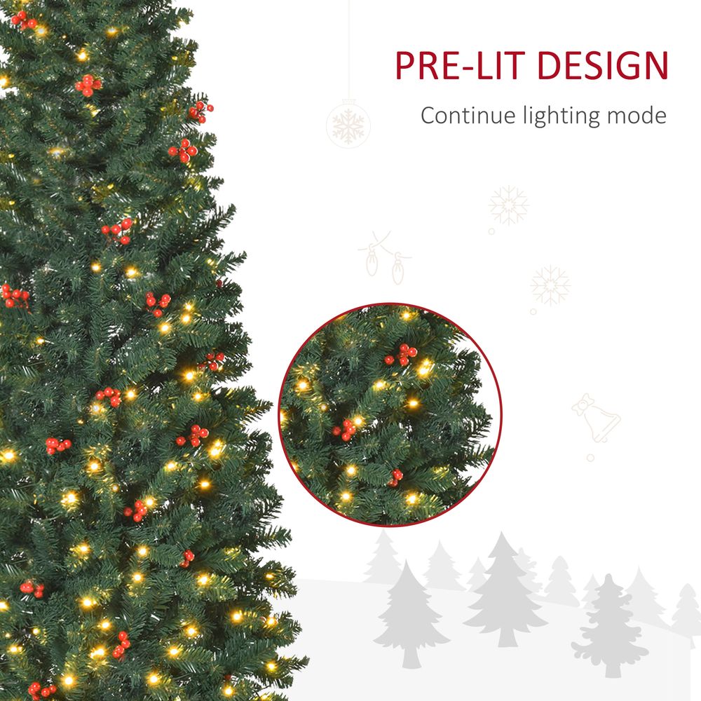 6ft Pre-Lit Artificial Pencil Christmas Tree with Warm White LEDs and Red Berries