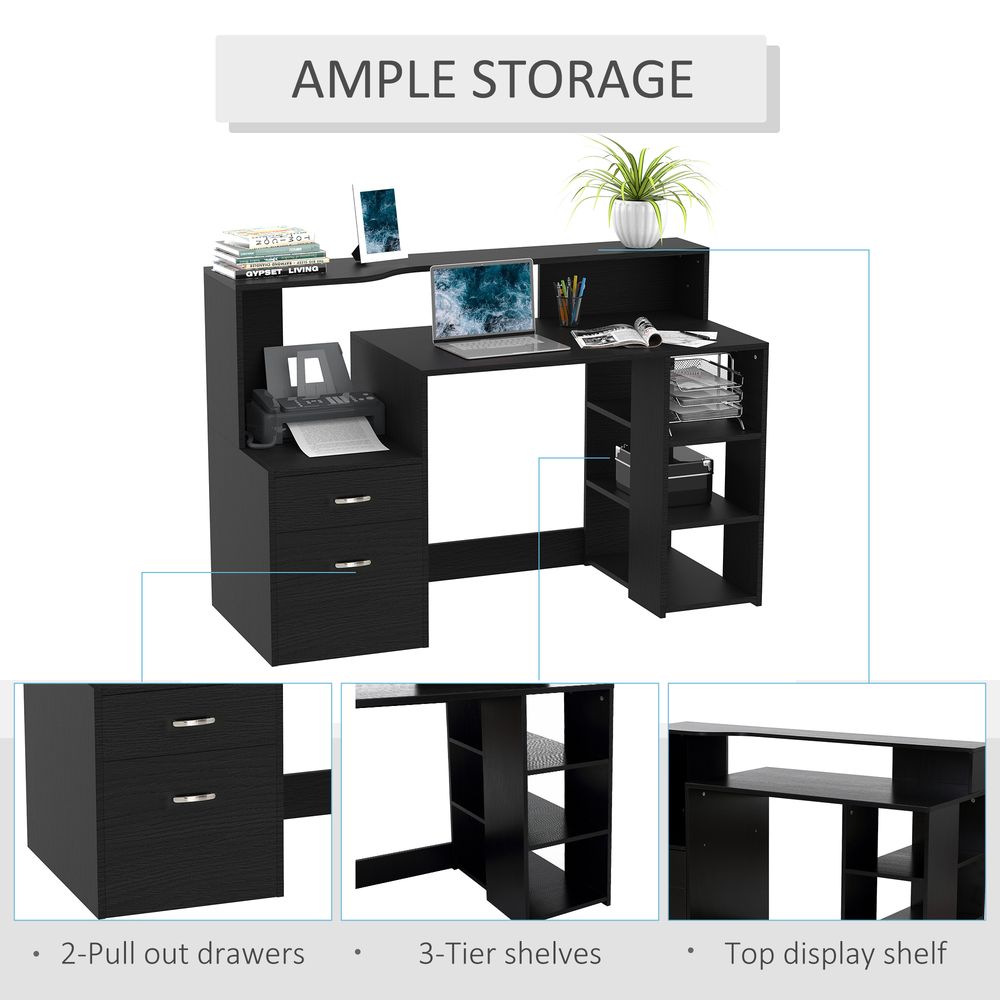 Black Multi-Storage Workstation Desk Table with Storage Shelves for Office Use