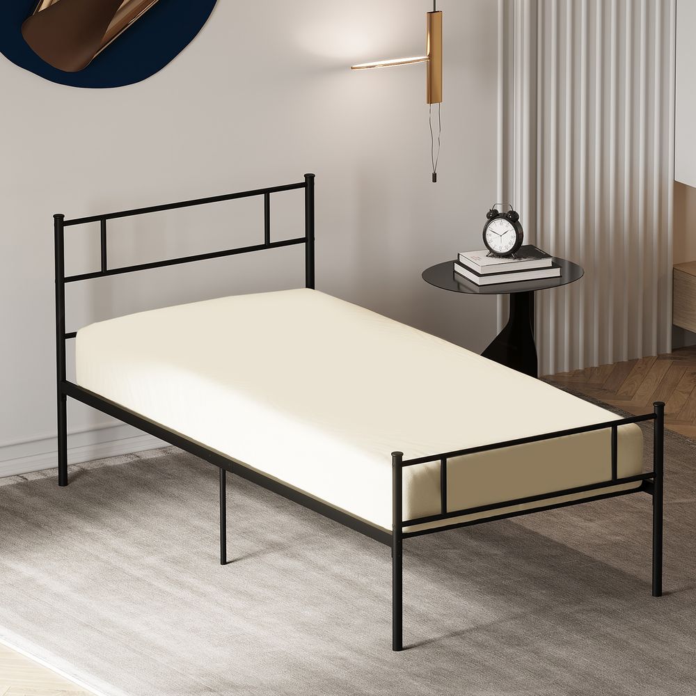 Single Metal Bed Frame with Headboard, Footboard, and Underbed Storage Solution