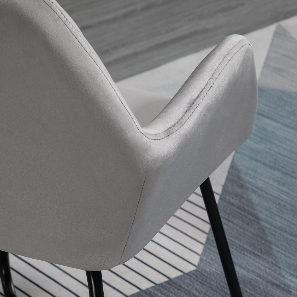 Grey Velvet-Feel Upholstered Accent Chair with Metal Base for Contemporary Style
