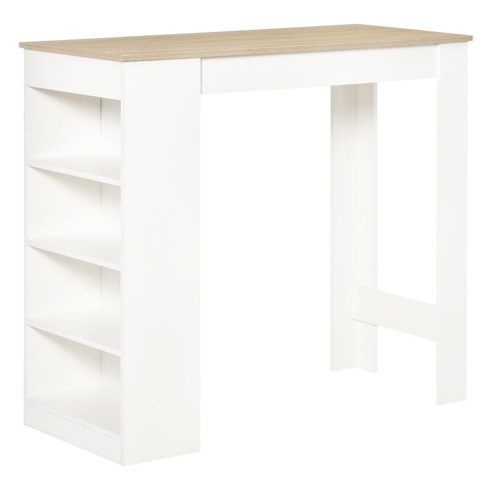 Bar Table and Coffee Table for Kitchen or Dining, with 4-Tier Shelf, Natural