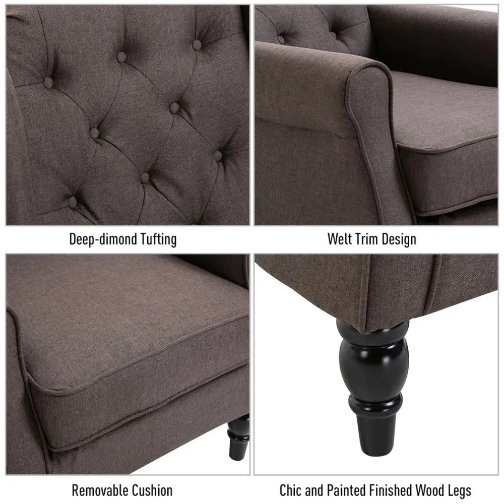 Brown Retro Wingback Accent Chair with Wooden Frame, Perfect for Living Room Decor