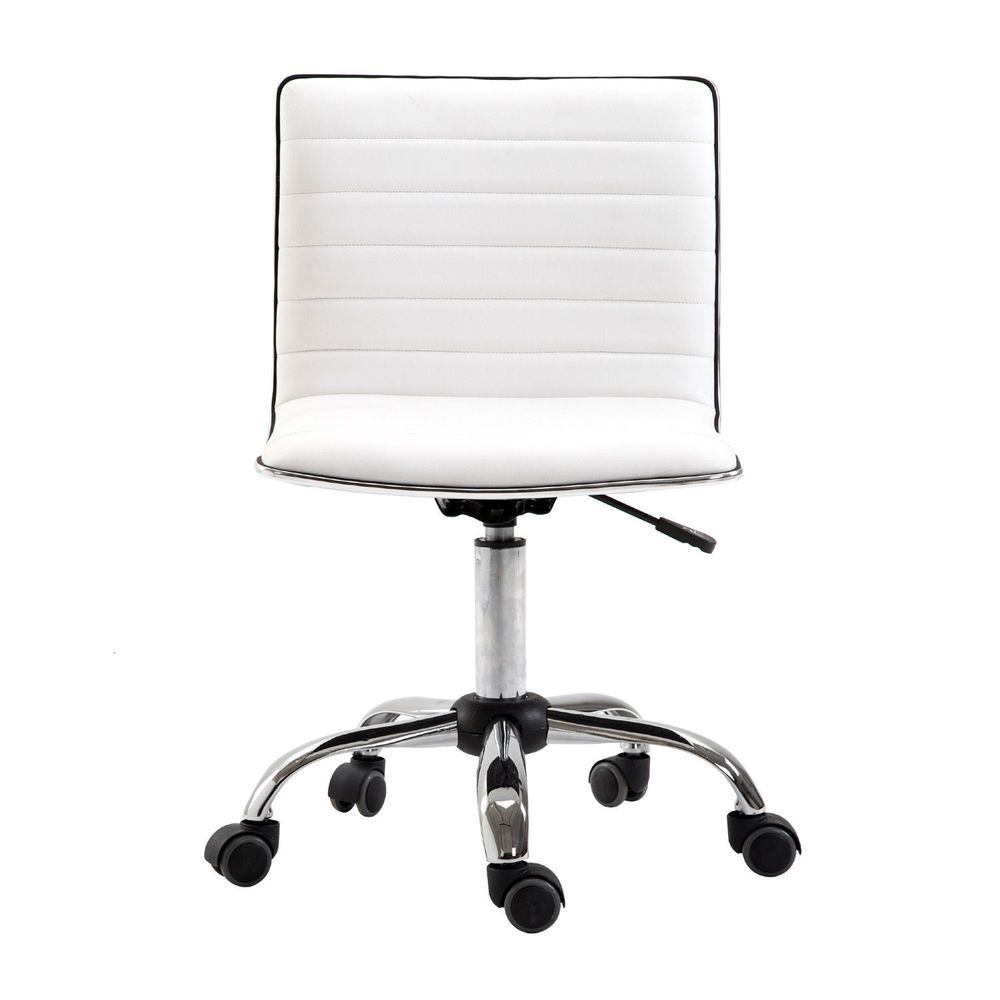 Armless Mid-Back Adjustable Office Chair with 360° Swivel in White for Ergonomic Support