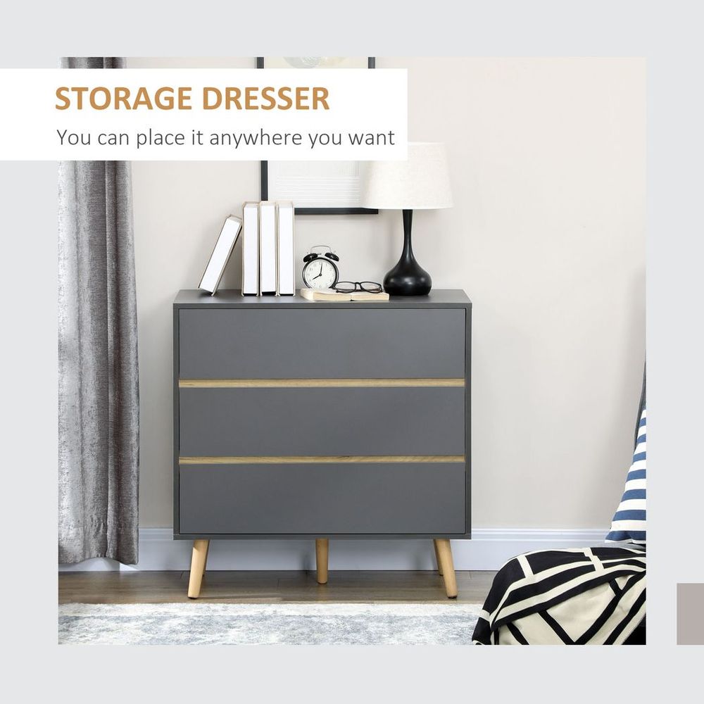 Dark Grey 3-Drawer Chest of Drawers, Organiser for Bedroom Essentials and Decor