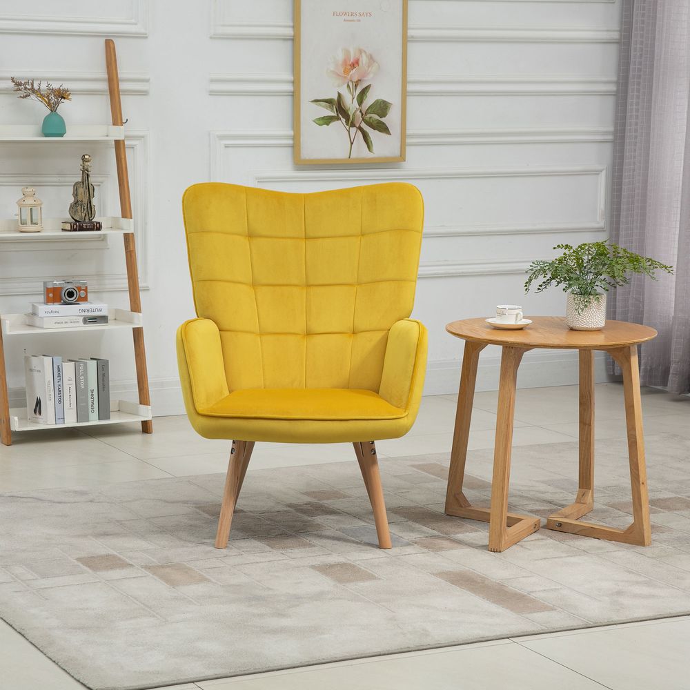 Yellow Velvet-Touch Tufted Wingback Accent Chair for Contemporary Decor