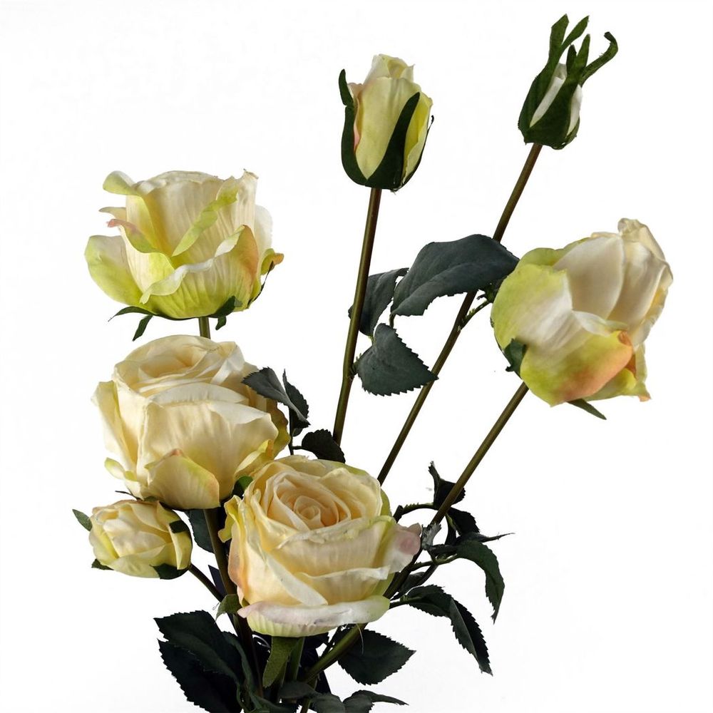 60cm Cream Artificial Rose Spray - 4 Flowers, 3 Buds