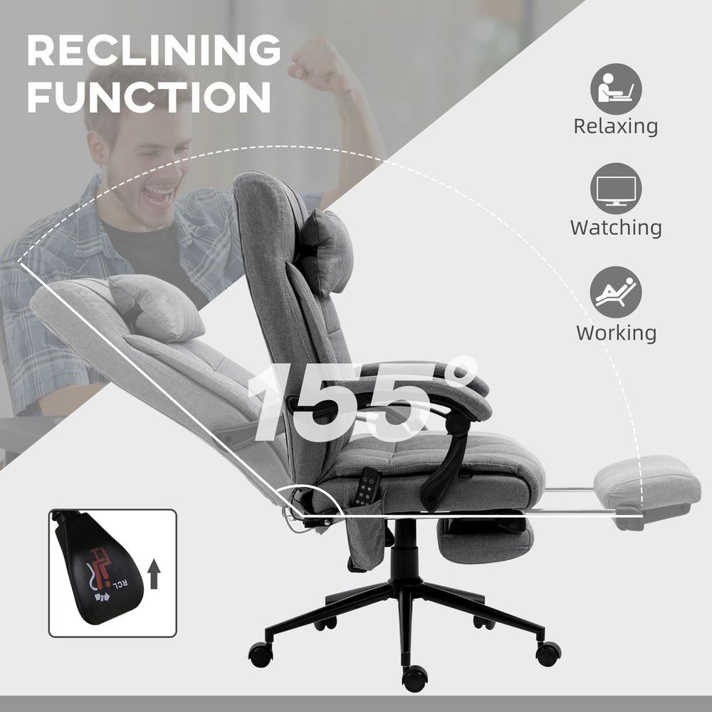 Grey Fabric Office Chair with Vibration Massage, Heat Feature, and Head Pillow for Relaxation