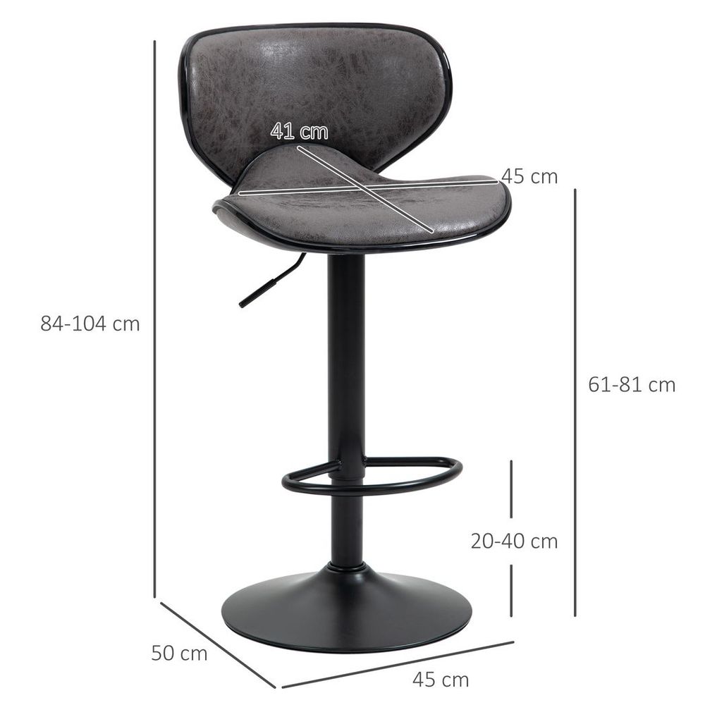 Set of 2 Vintage PU Leather Bar Stools with Adjustable Height and Armless Design