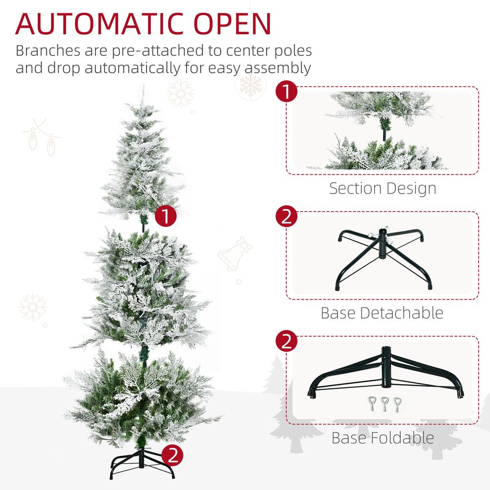 6FT Snow Flocked Artificial Christmas Tree with Pencil Shape for Festive Elegance