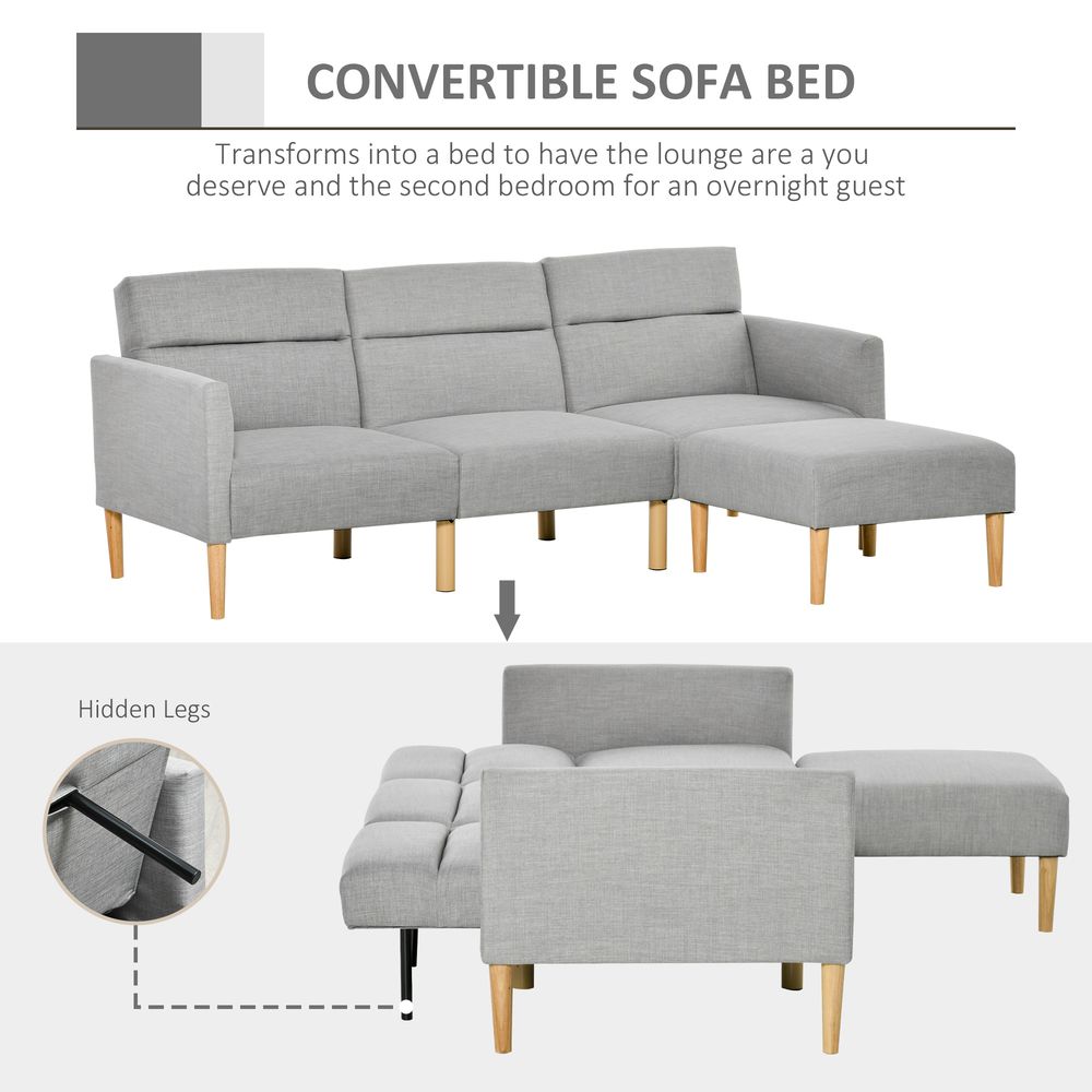 Reversible Upholstered Sofa Bed with Sectional Sleeper and Matching Footstool