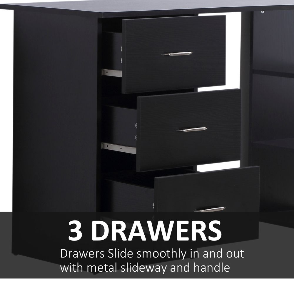 120cm Computer Desk Workstation with 3 Shelves and Drawers in Black - Ideal for Home Office Setup