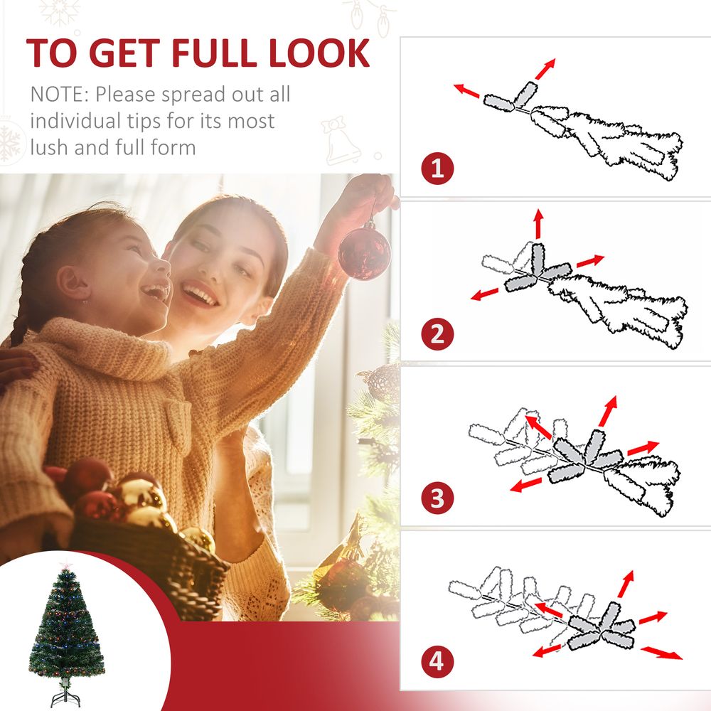 4FT Pre-Lit Artificial Christmas Tree in Green with Multi-Coloured Fibre LED Lights
