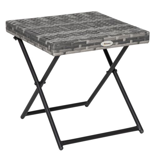 Folding Square Rattan Coffee Table Bistro Balcony Garden Steel Outsunny
