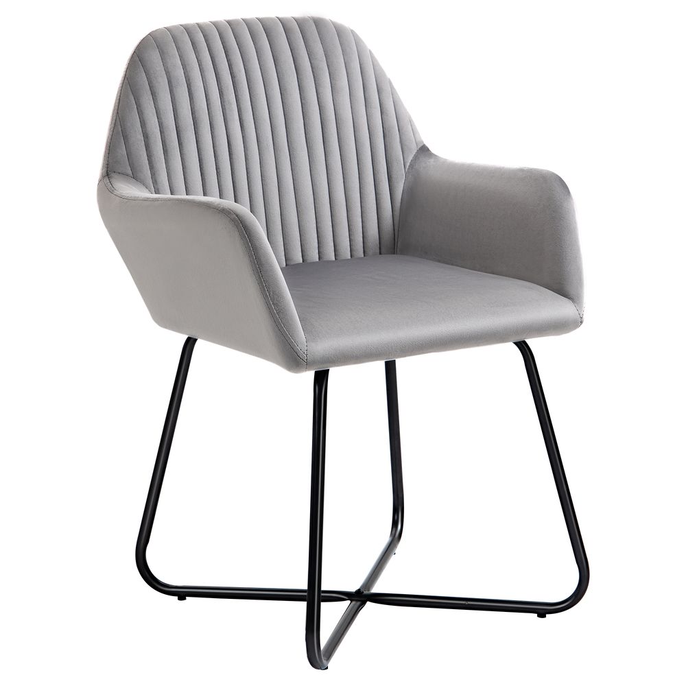 Grey Velvet-Feel Upholstered Accent Chair with Metal Base for Contemporary Style