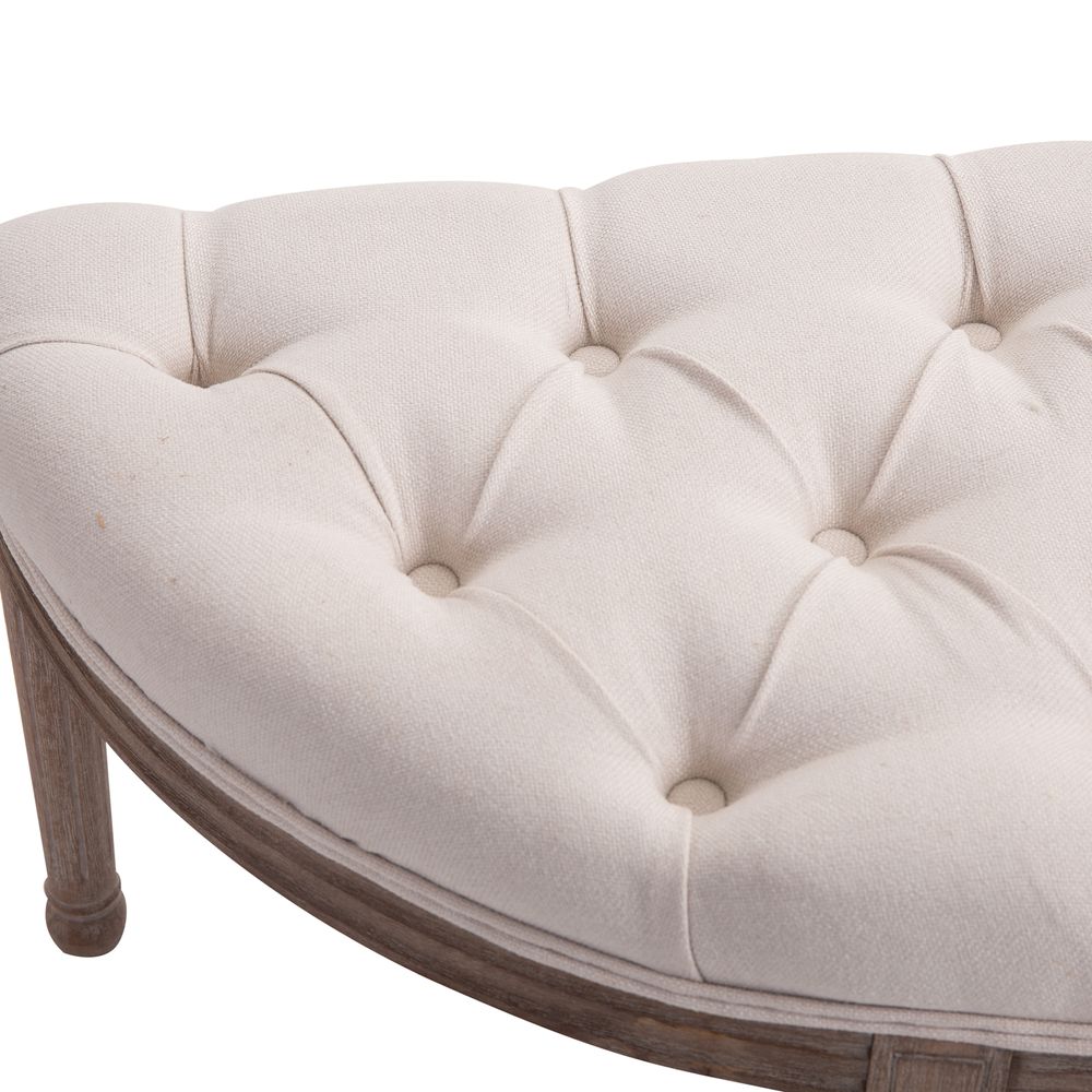Cream Half-Circle End Bench Ottoman Footstool with Button Tufted Padded Seat