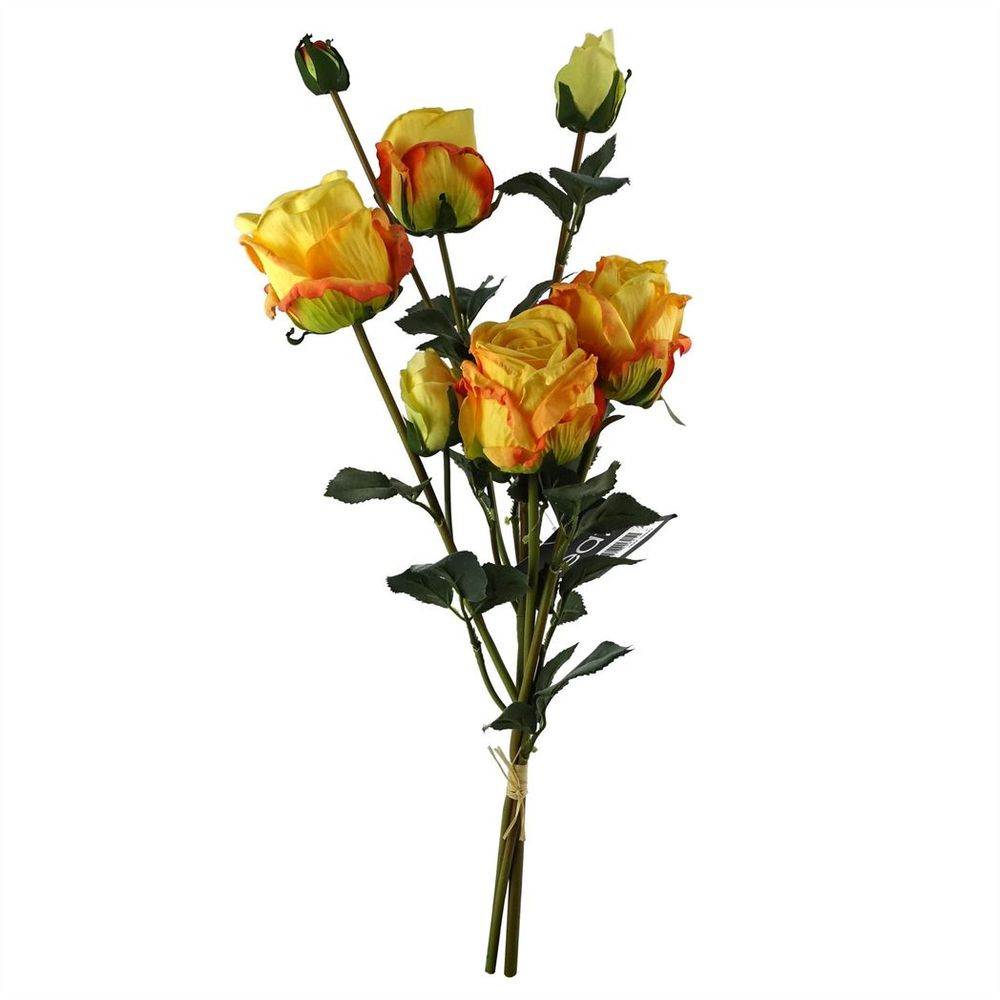 60cm Yellow Artificial Rose Spray - 4 Flowers, 3 Buds