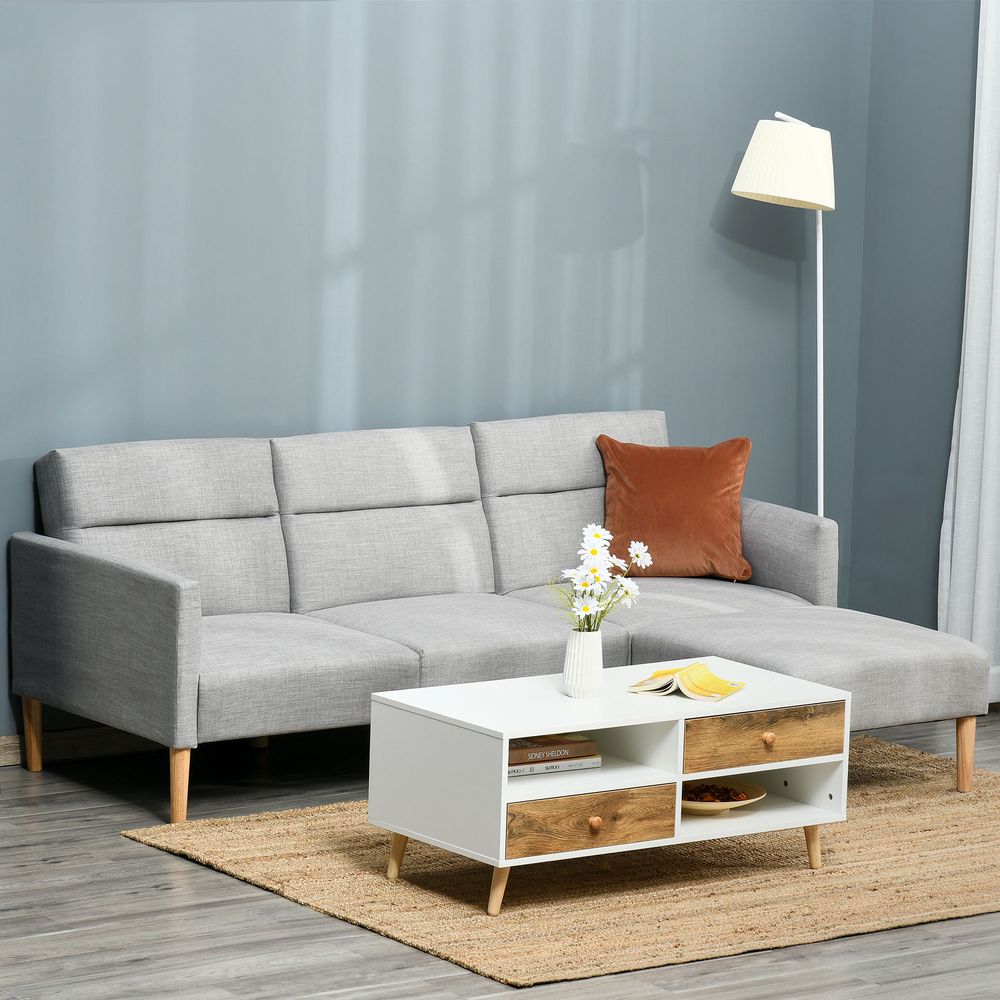 Reversible Upholstered Sofa Bed with Sectional Sleeper and Matching Footstool