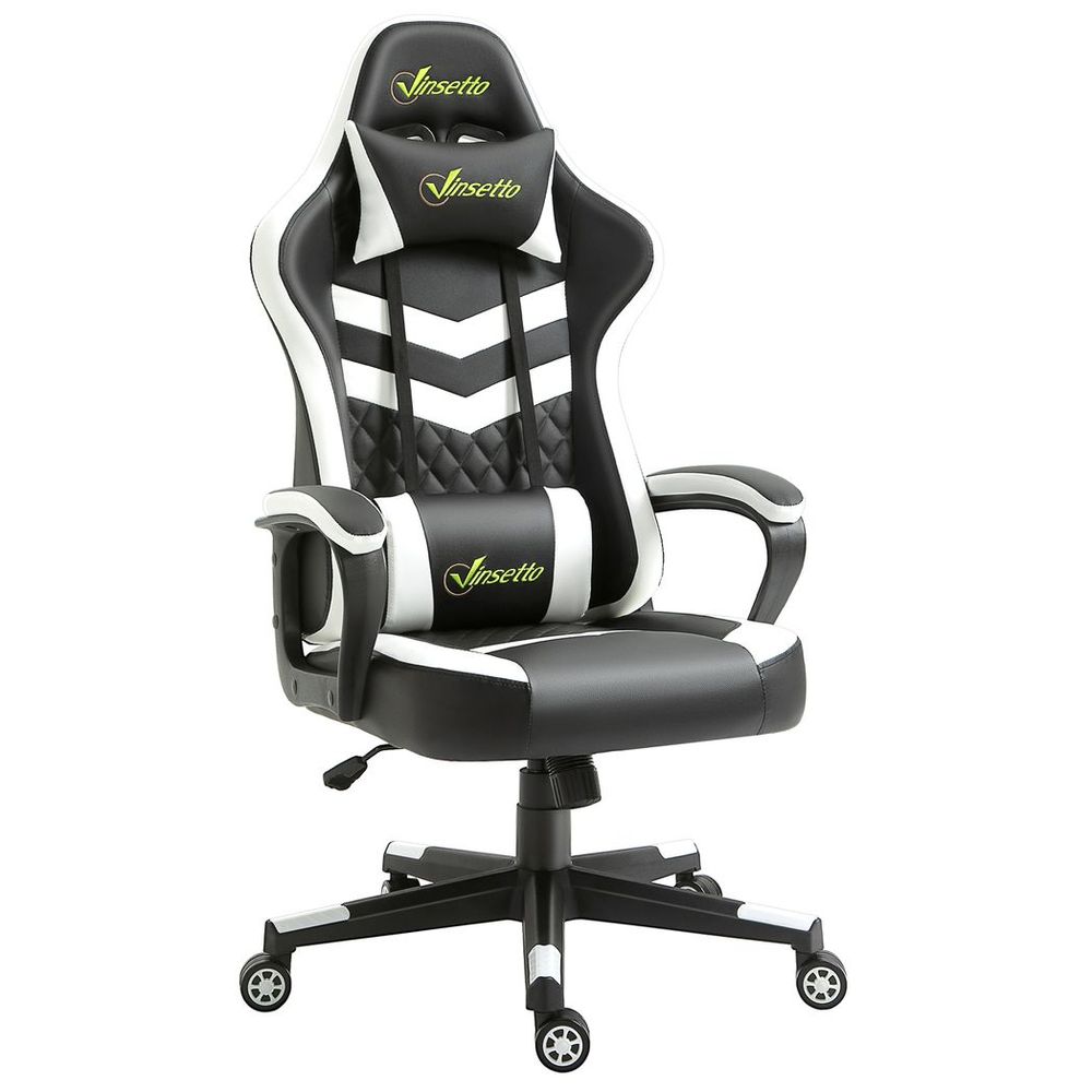 Black and White Gaming Chair with Lumbar Support for Optimal Office Comfort