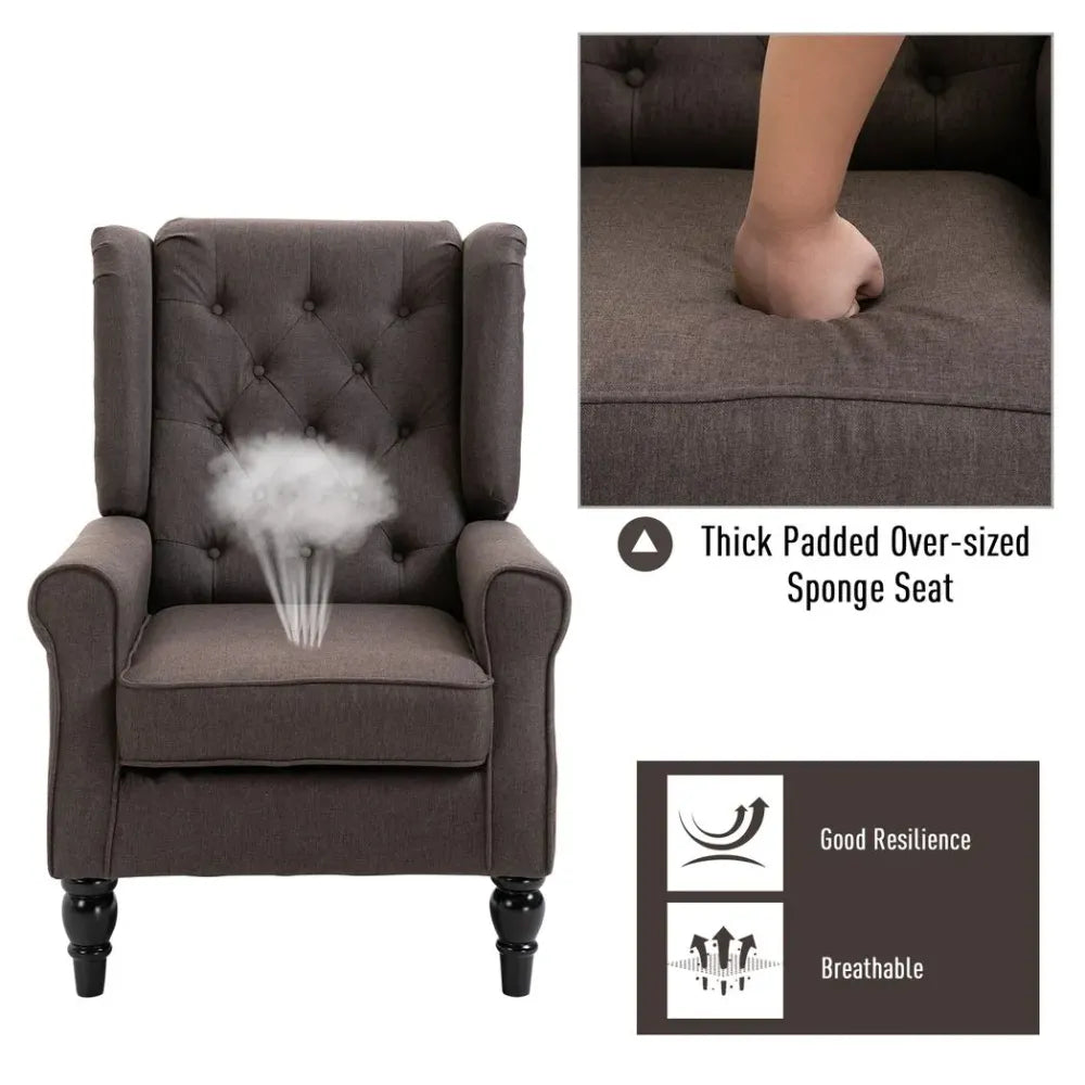 Brown Retro Wingback Accent Chair with Wooden Frame, Perfect for Living Room Decor
