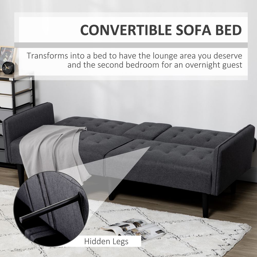 Grey 3-Seater Upholstered Sofa Bed with Recliner and Cupholders for Home Theatre