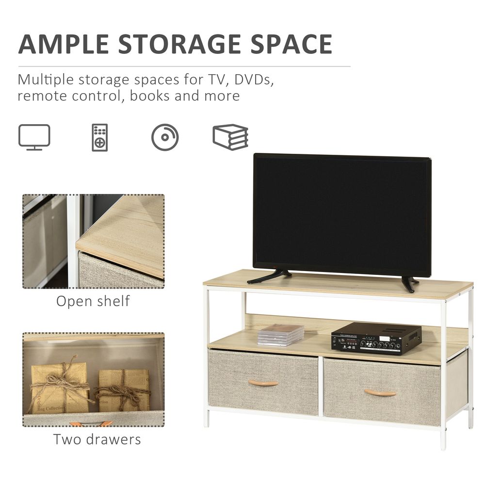 Maple-Coloured TV Cabinet with 2 Foldable Linen Drawers for Stylish Storage